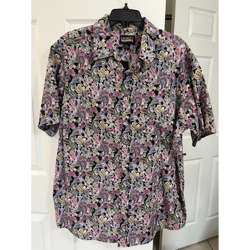 Cremieux Premium Denim Mens 2XT Paisley Button Down Shirt Short Sleeve Cotton